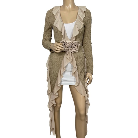 Fashion Nova Loving Life Textured Cascade Ruffle Cardigan in Taupe XS - Picture 9 of 12